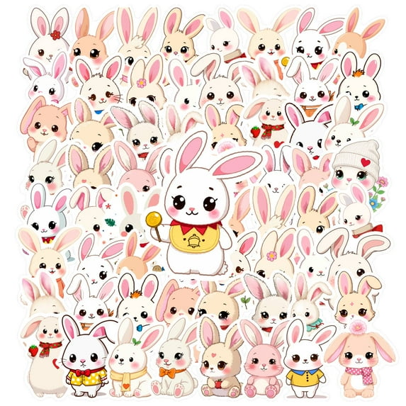 35pcs-50pcs Cute Bunny Stationery Stickers Adorable Animal Decals PVC Rabbit Stickers for Luggage Suitcase Laptop
