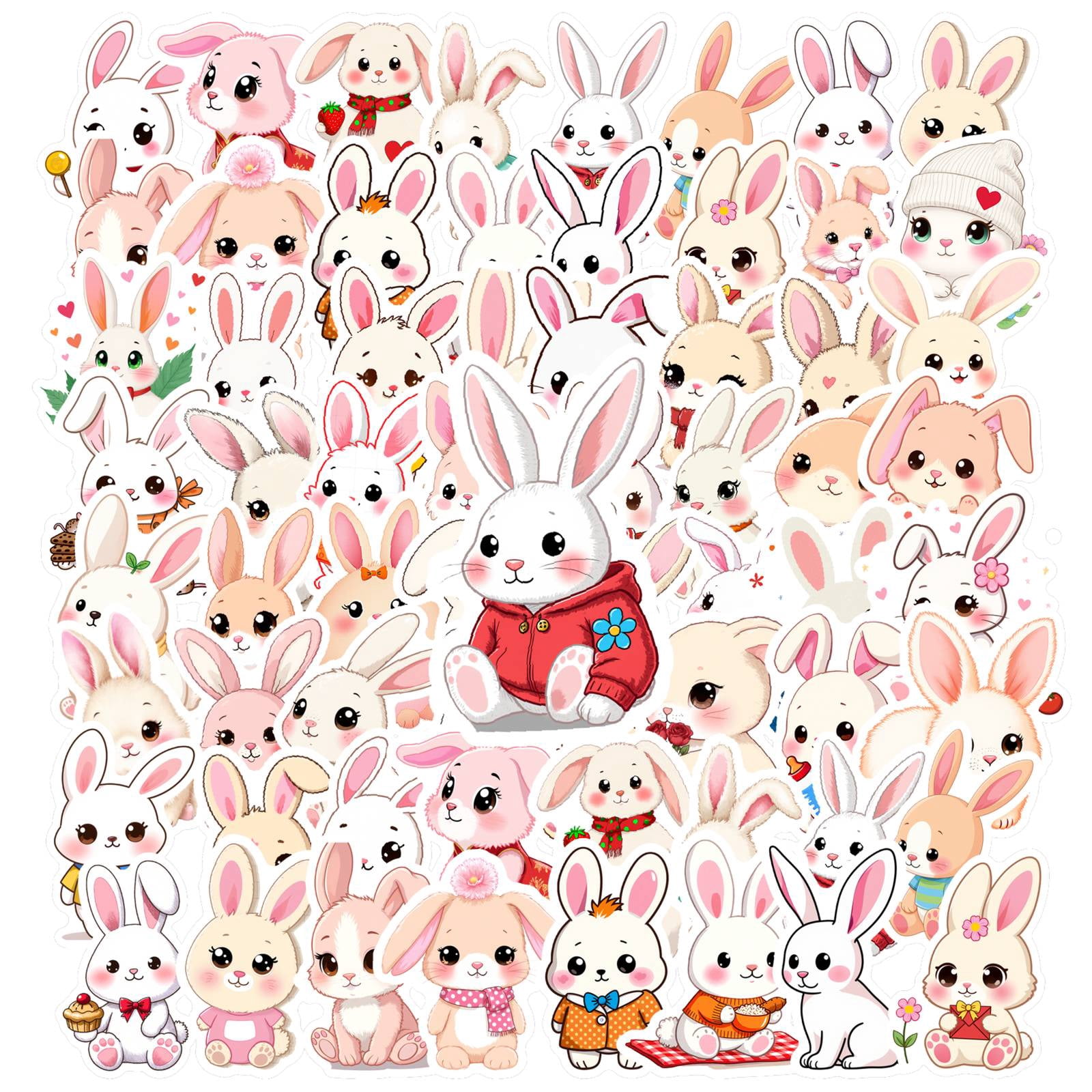 35pcs-50pcs Cute Bunny Stationery Stickers Adorable Animal Decals PVC ...