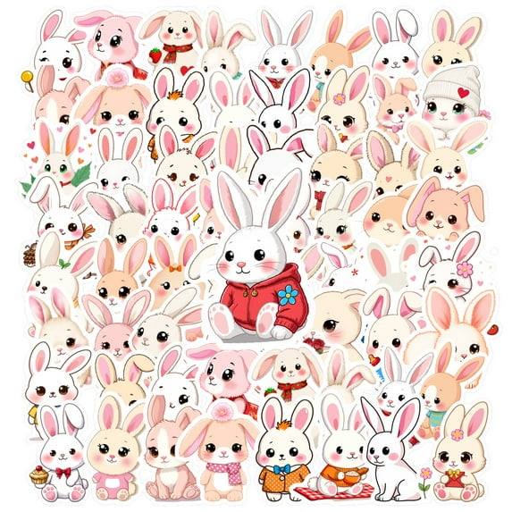 35pcs-50pcs Cute Bunny Stationery Stickers Adorable Animal Decals PVC Rabbit Stickers for Luggage Suitcase Laptop