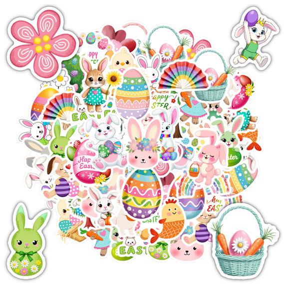 35pcs-50pcs Cute Bunny Stickers Easter Stickers Flower Stickers Colorful Stickers for Laptops Notebooks Suitcases
