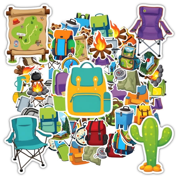 35pcs-50pcs Cute Camping Stickers Funny Animal Decals Cartoon Nature Stickers for Laptops Notebooks Suitcases