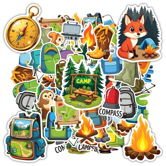 35pcs-50pcs Cute Camping Stickers Funny Animal Decals Cartoon Nature Stickers for Laptops Notebooks Suitcases