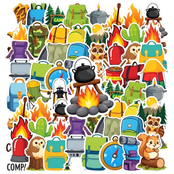 35pcs-50pcs Cute Camping Stickers Funny Animal Decals Cartoon Nature Stickers for Laptops Notebooks Suitcases