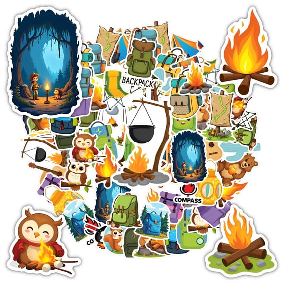 35pcs-50pcs Cute Camping Stickers Nature Animal Decals Hiking Stickers for Luggage Laptop Guitar