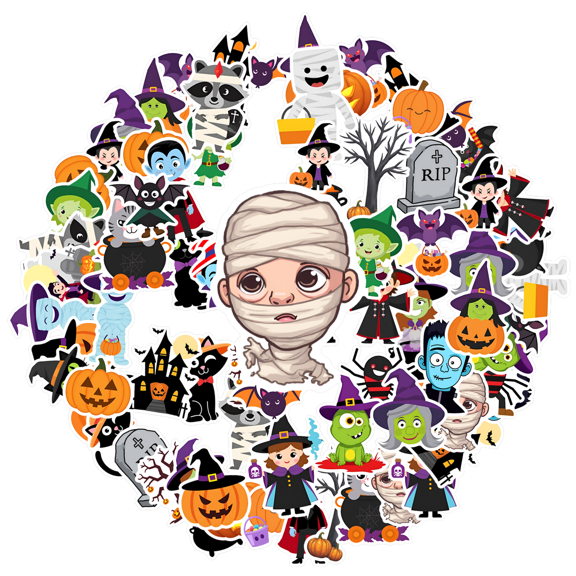 35pcs-50pcs Cute Cat Stickers Halloween Ghost Stickers Pumpkin Funny Stickers for Laptops Notebooks Suitcases