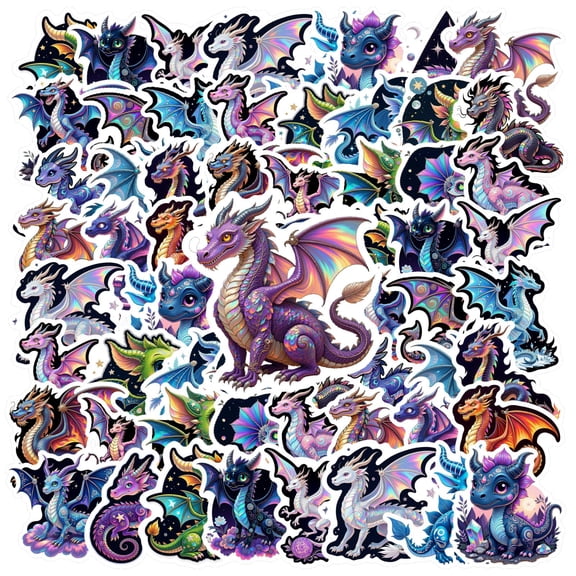 35pcs-50pcs Cute Dragon Stickers Fantasy Creature Stickers Holographic Vinyl Stickers for Laptops Notebooks Suitcases