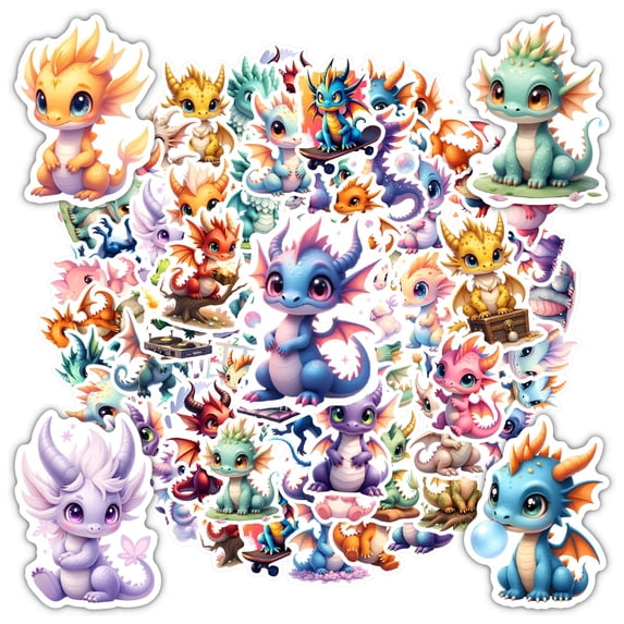 35pcs-50pcs Cute Dragon Stickers Mythical Animal Dragon Stickers Fantasy Stickers for Laptop Phone Fridge