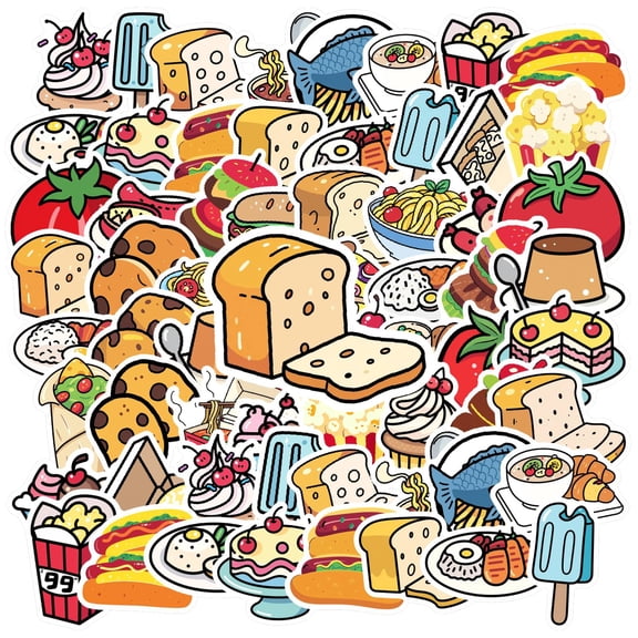35pcs-50pcs Cute Food Stationery Stickers Cartoon Kids Stickers Funny Stickers for Laptops Phones Notebooks