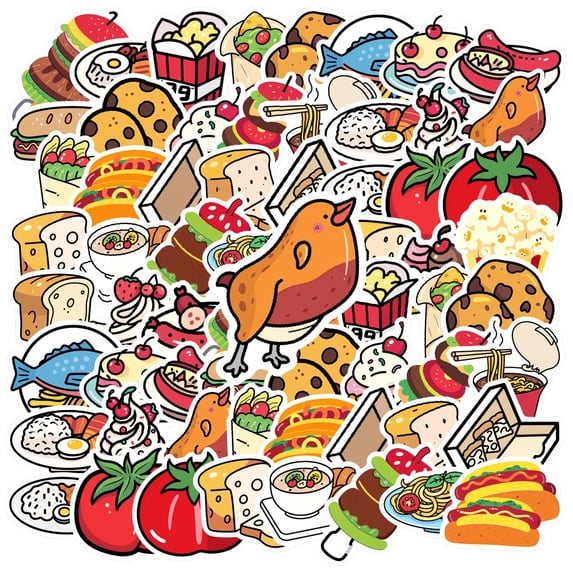 35pcs-50pcs Cute Food Stationery Stickers Cartoon Kids Stickers Funny Stickers for Laptops Phones Notebooks
