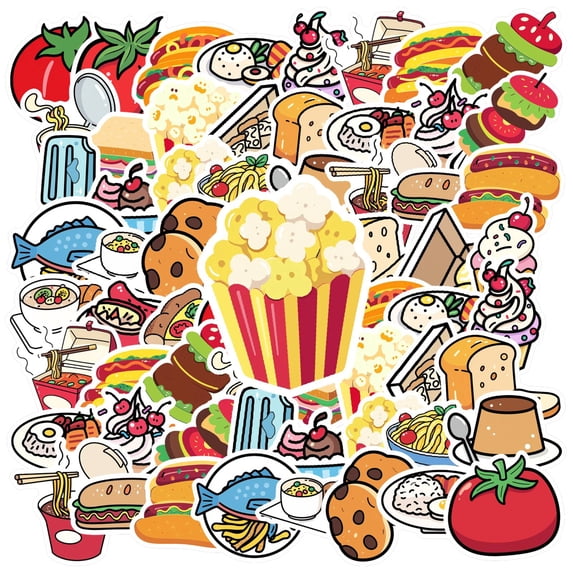 35pcs-50pcs Cute Food Stationery Stickers Cartoon Kids Stickers Funny Stickers for Laptops Phones Notebooks