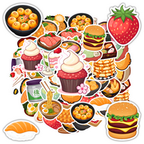 35pcs-50pcs Cute Food Stickers Cartoon Beverage Decals Funny Snack Stickers for Laptops Suitcases