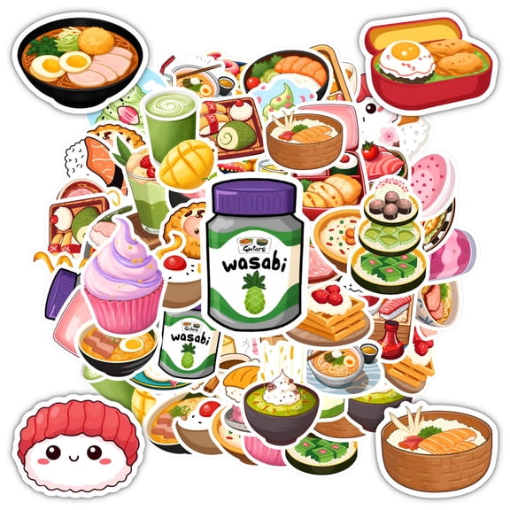 35pcs-50pcs Cute Food Stickers Cartoon Dessert Stickers Funny Cuisine Decals for Laptops Notebooks Suitcase