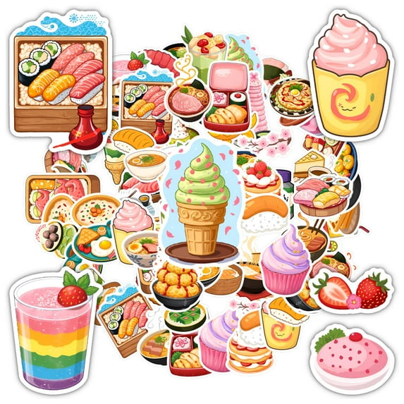 35pcs-50pcs Cute Food Stickers Cartoon Dessert Stickers Funny Cuisine Decals for Laptops Notebooks Suitcase
