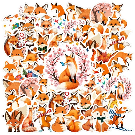 35pcs-50pcs Cute Fox Stickers Animal Stationery Stickers Funny Kids Stickers for Laptops Notebooks Suitcases