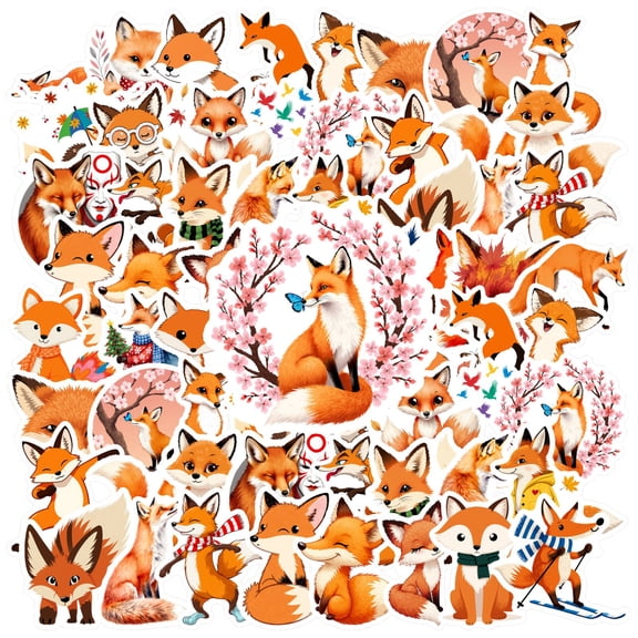 35pcs-50pcs Cute Fox Stickers Animal Stationery Stickers Funny Kids Stickers for Laptops Notebooks Suitcases