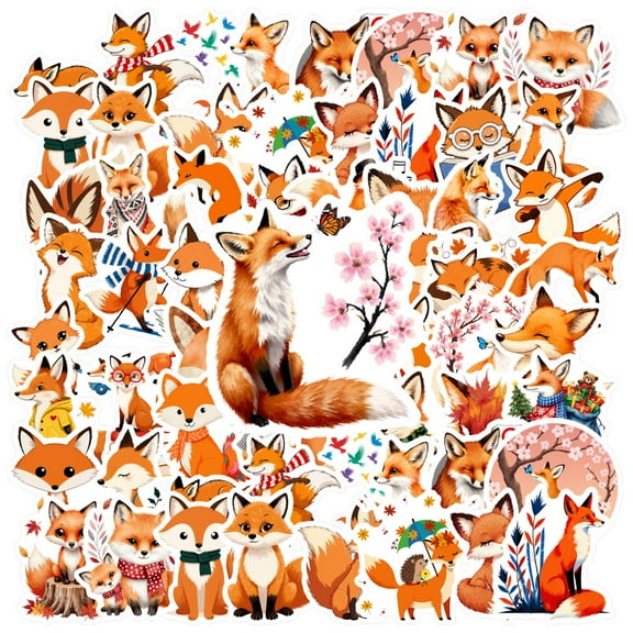 35pcs-50pcs Cute Fox Stickers Animal Stationery Stickers Funny Kids Stickers for Laptops Notebooks Suitcases