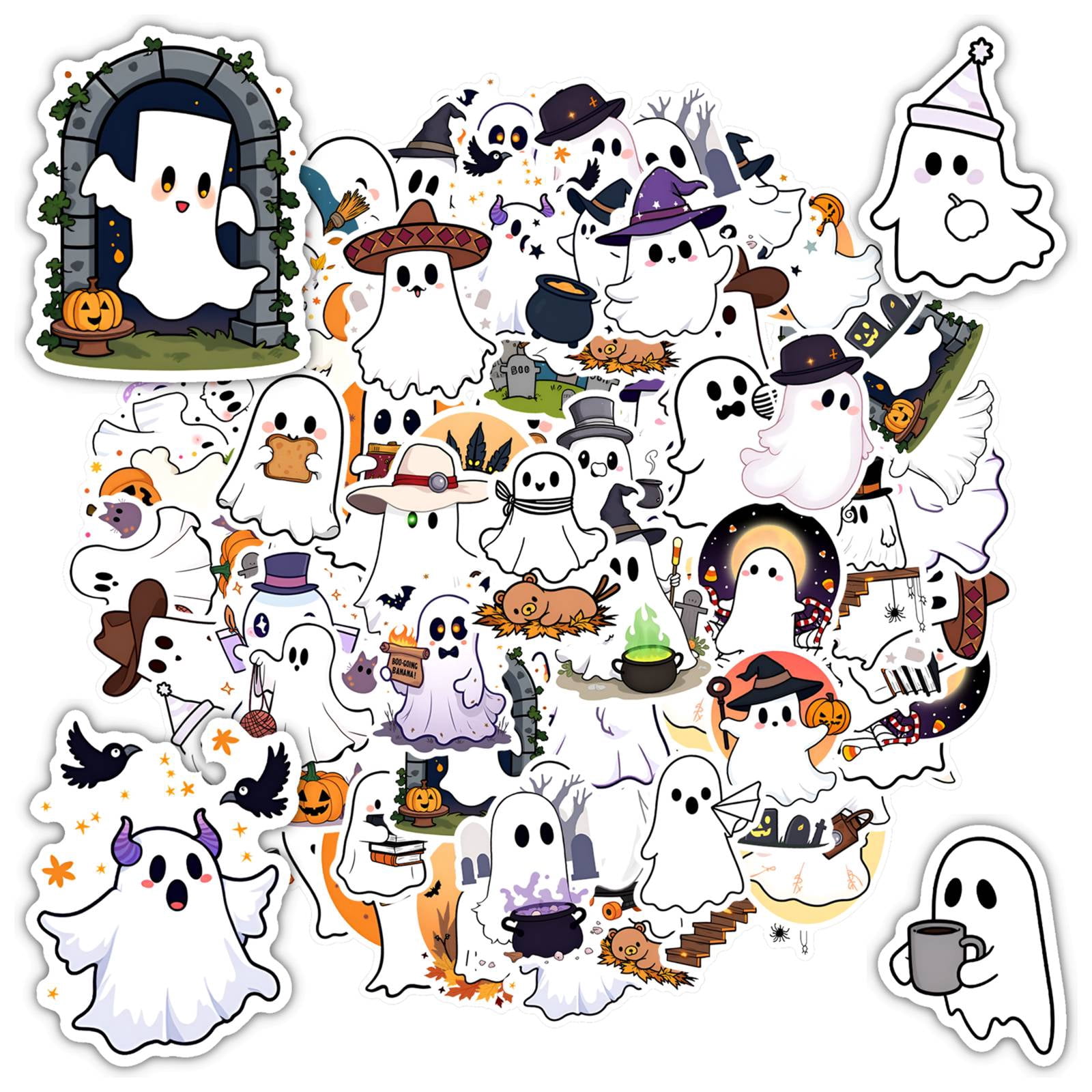 35pcs-50pcs Cute Ghost Stickers Halloween Stickers Ghost Cartoon Decals ...