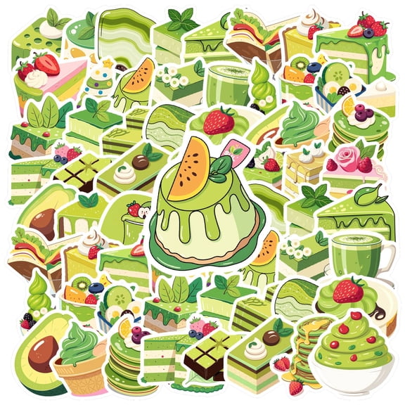 35pcs-50pcs Cute Macaron Stickers Green Cake Stickers Dessert Stickers for Laptops Suitcases Guitars