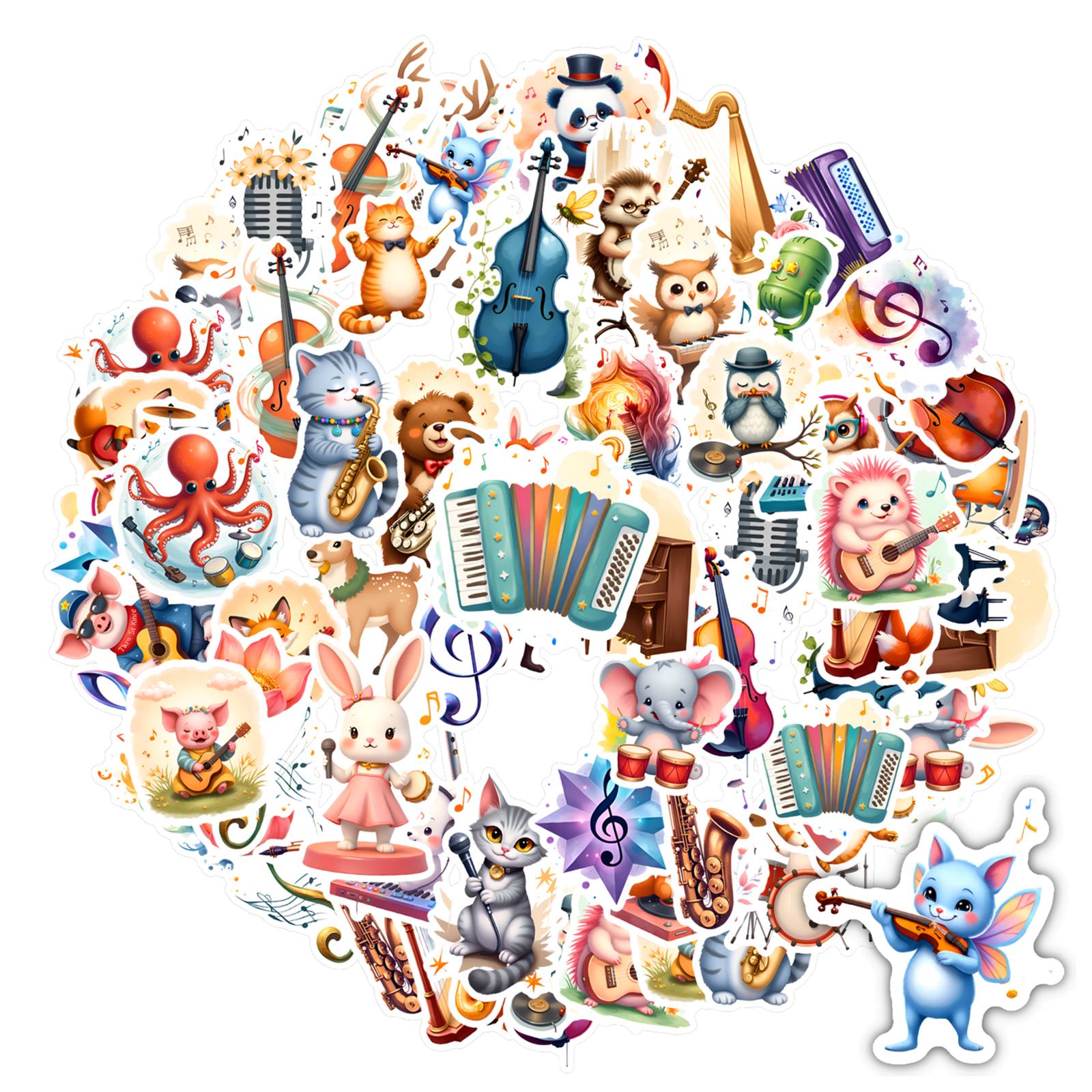 Instrament Sticker 35pcs-50pcs Cute Musical Stickers Animal Band Stickers Cartoon ...
