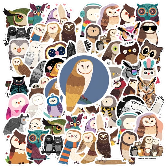 35pcs-50pcs Cute Owl Stickers Cartoon Animal Decals Nature Animal Stickers for Phones Laptops Suitcase
