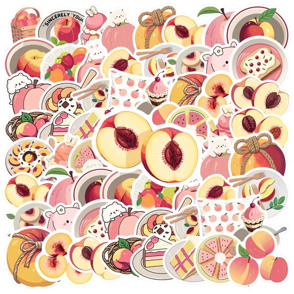 35pcs-50pcs Cute Peach Stickers Fruit Kids Stickers Cartoon Decals for Laptops Suitcases Phones