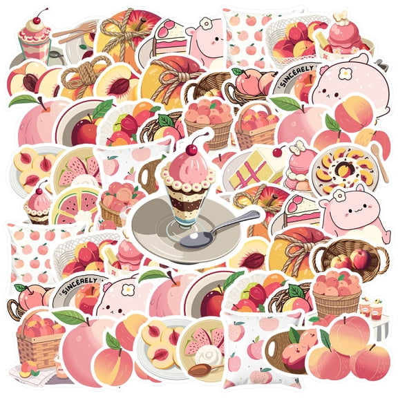 35pcs-50pcs Cute Peach Stickers Fruit Kids Stickers Cartoon Decals for Laptops Suitcases Phones