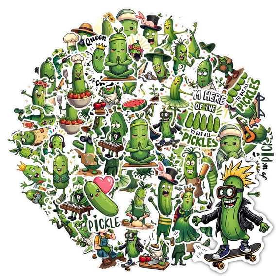 35pcs-50pcs Cute Pickle Stationery Stickers Funny Character Stickers Cartoon Kids Stickers for Laptop Suitcase Fridge