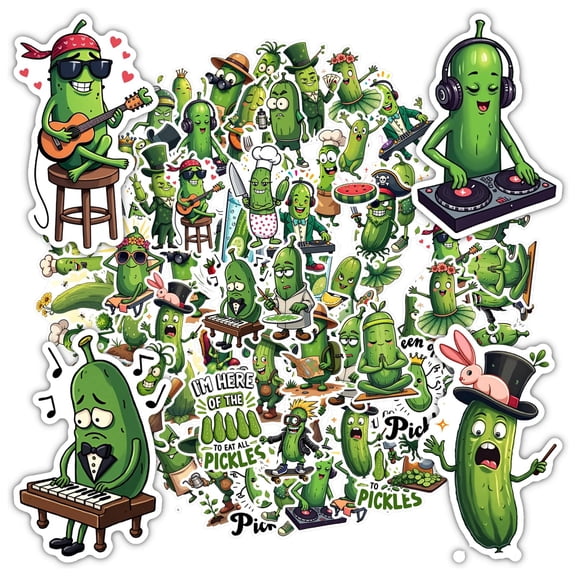 35pcs-50pcs Cute Pickle Stationery Stickers Funny Character Stickers Cartoon Kids Stickers for Laptop Suitcase Fridge