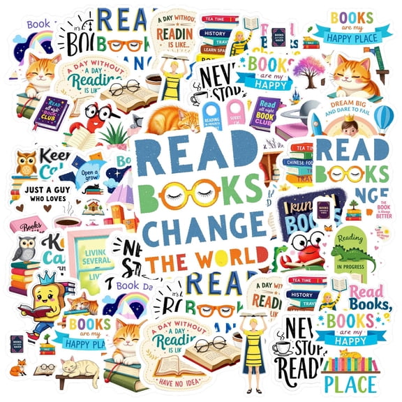 35pcs-50pcs Cute Reading Stickers Book Animal Stickers Inspirational Quote Stickers for Laptops Notebooks Suitcases