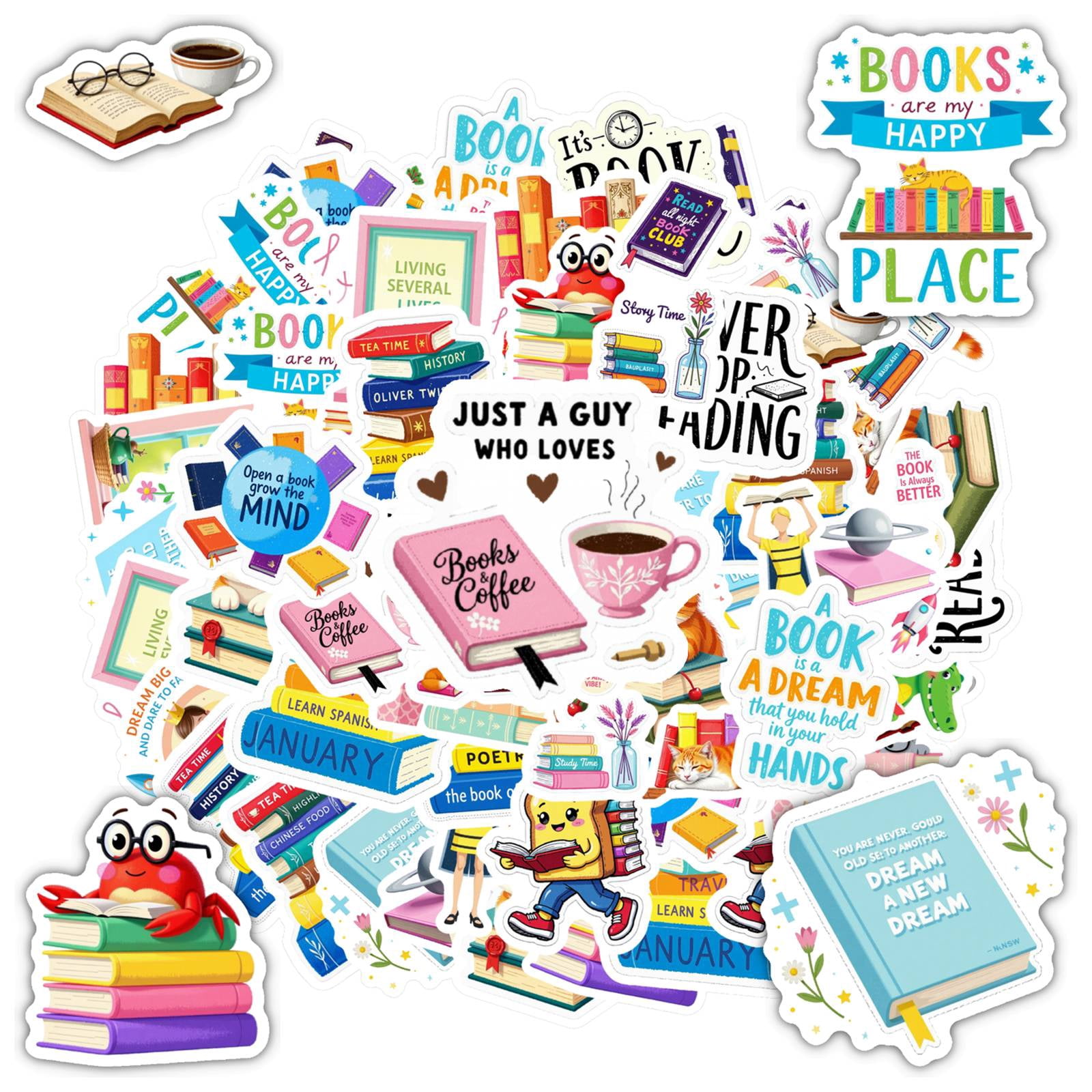 35pcs-50pcs Cute Reading Stickers Book Animal Stickers Inspirational ...