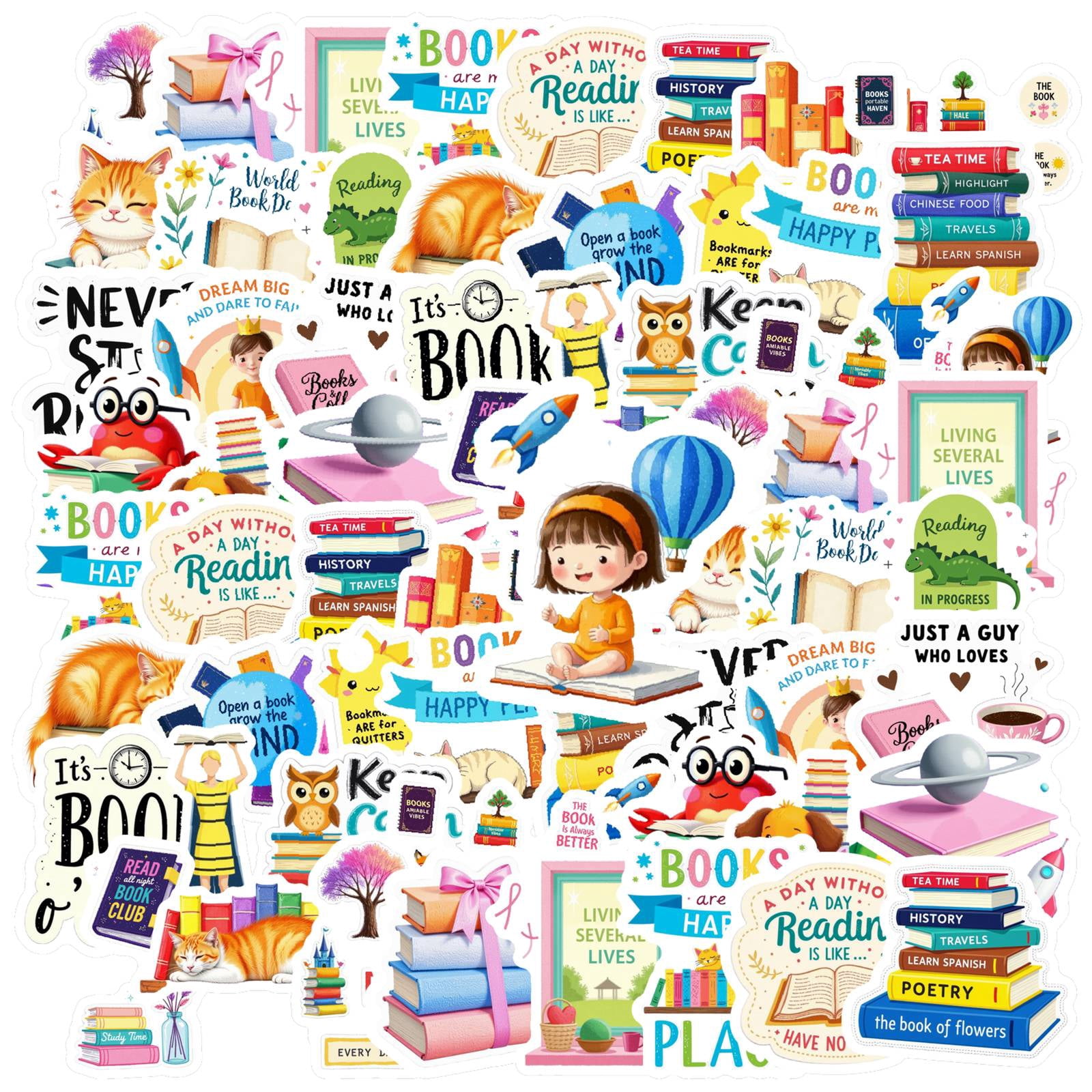 35pcs-50pcs Cute Reading Stickers Book Animal Stickers Inspirational ...