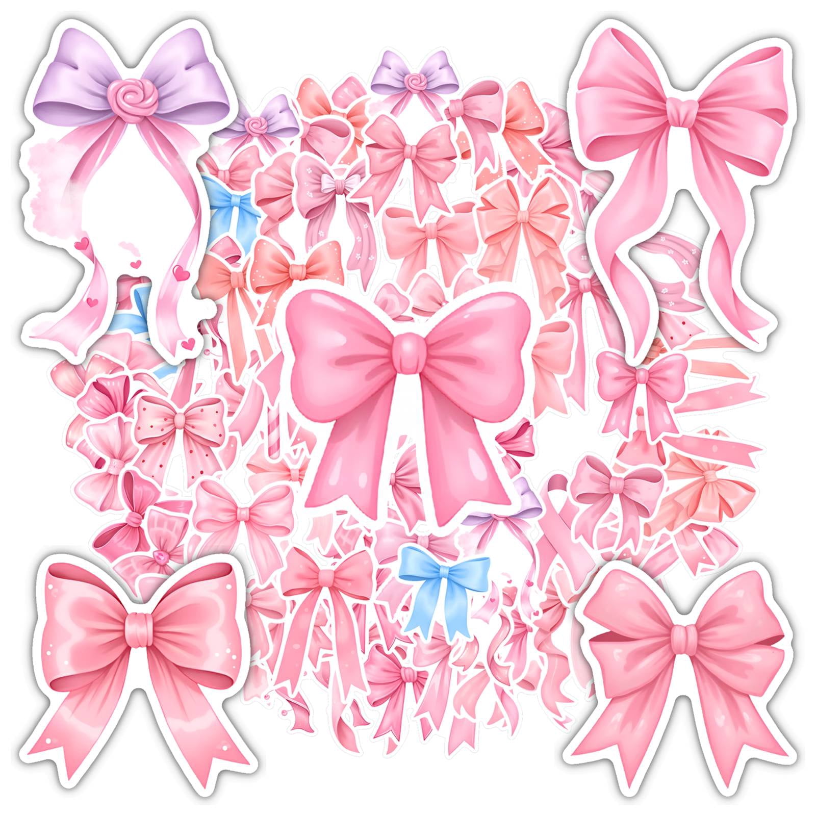 35pcs-50pcs Cute Ribbon Stickers Pink Bow Stickers Fun Stationery ...