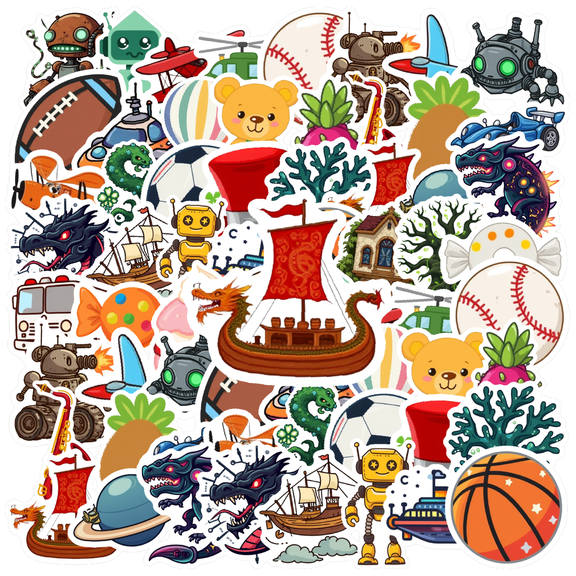 35pcs-50pcs Cute Robot Stickers Fantasy Decals Mythical Stickers Stickers Vehicle Stickers for Luggage Laptop Suitcase