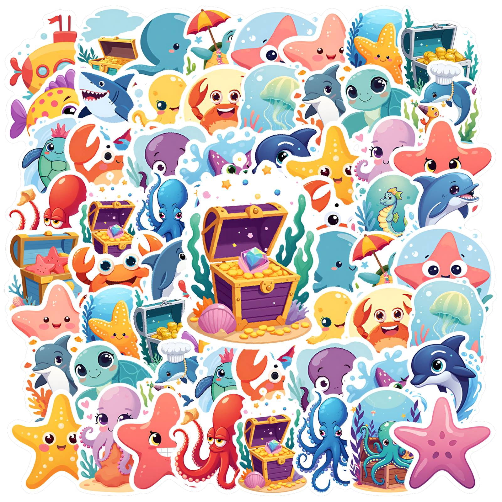 35pcs-50pcs Cute Sea Life Stickers Underwater Animals Stickers Marine ...