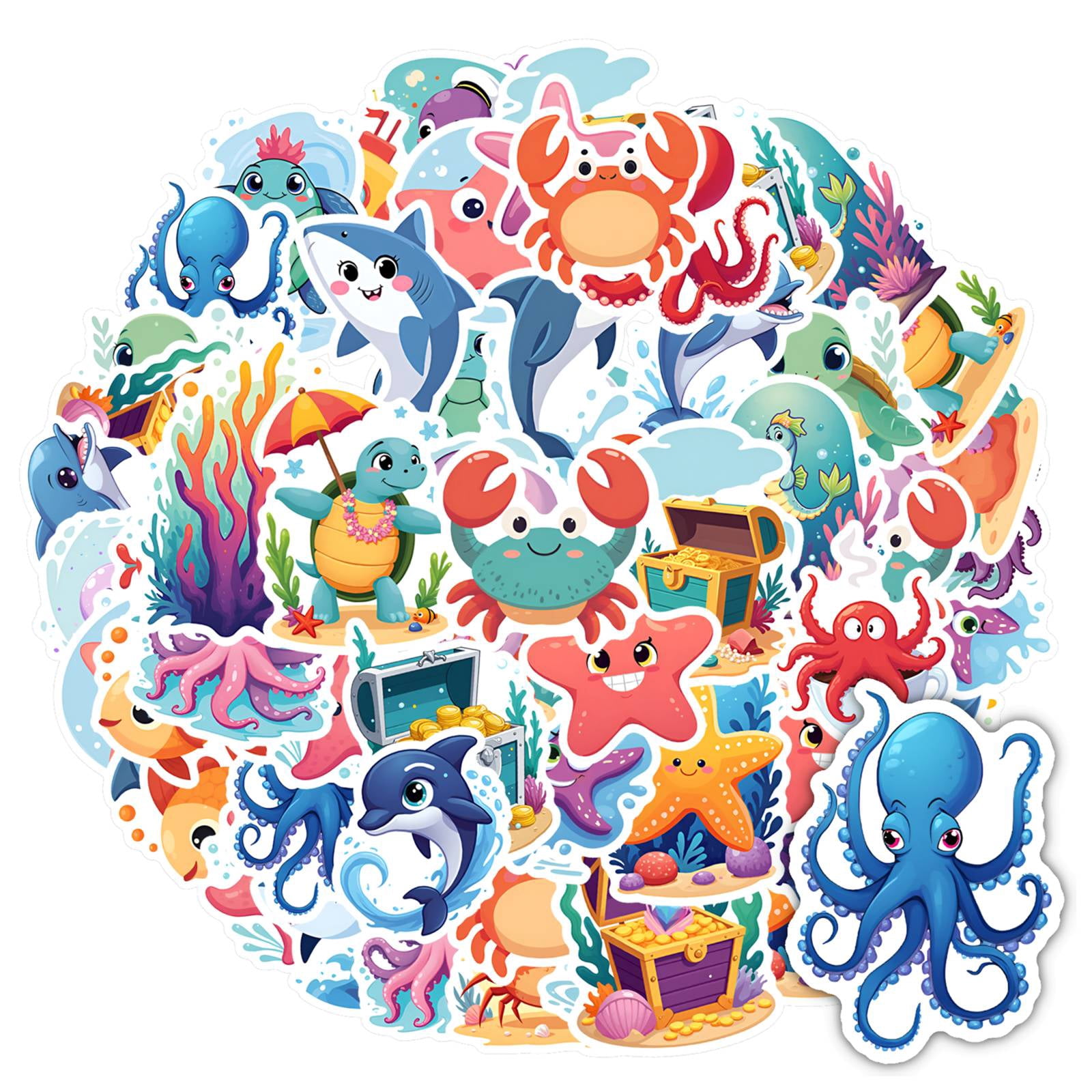 35pcs-50pcs Cute Sea Life Stickers Underwater Animals Stickers Marine ...