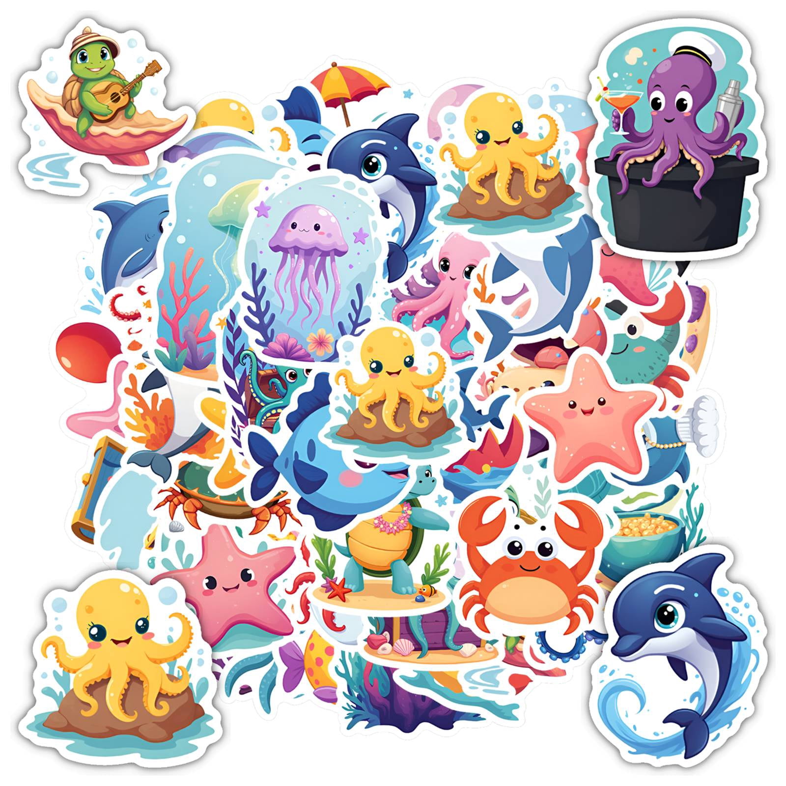 35pcs-50pcs Cute Sea Life Stickers Underwater Animals Stickers Marine ...