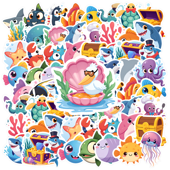 35pcs-50pcs Cute Stationery Stickers Animal Ocean Kids Stickers Toy for Phones Laptops Suitcase