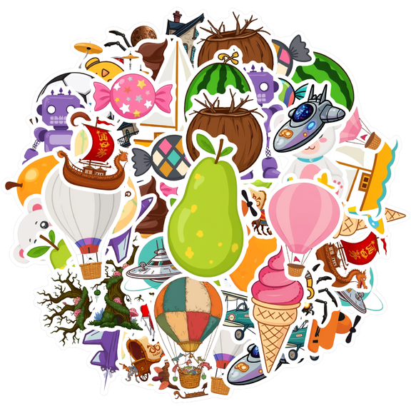 35pcs-50pcs Cute Sticker Pack Animal Balloon Stickers Toy Robots Decals for Laptops Notebook Guitar