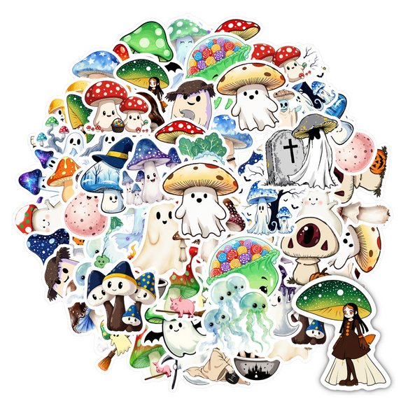 35pcs-50pcs Cute Sticker Pack Halloween Stickers Mushroom Stickers Ghost Stickers Jellyfish Stickers for Laptops Notebooks Suitcases