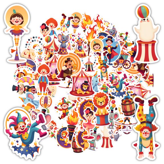 35pcs-50pcs Cute Stickers Animal Circus Sticker Pack Clown Cartoon Decals for Suitcase Fridge Phone