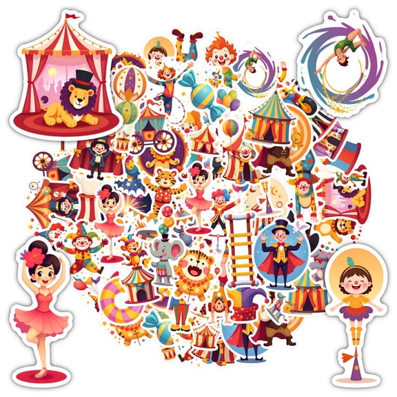 35pcs-50pcs Cute Stickers Animal Circus Sticker Pack Clown Cartoon Decals for Suitcase Fridge Phone