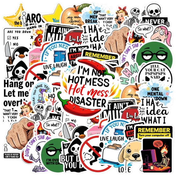 35pcs-50pcs Cute Stickers Animal Kids Stickers Quotes Decals Humor Graffiti Decals for Laptop Suitcase Phone