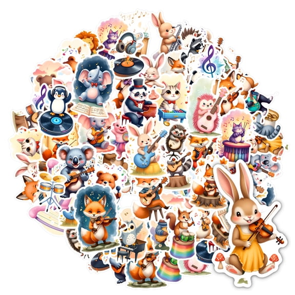 35pcs-50pcs Cute Stickers Animal Stickers Music Instrument Stickers Funny Kids Stickers for Luggage Laptop Suitcase