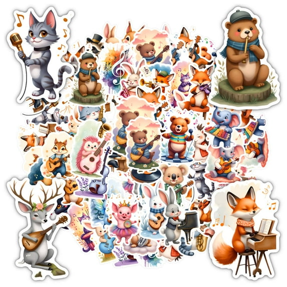 35pcs-50pcs Cute Stickers Animal Stickers Music Instrument Stickers Funny Kids Stickers for Luggage Laptop Suitcase
