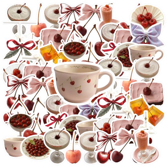35pcs-50pcs Cute Stickers Cherry Decals Dessert Stickers PVC Sticker Kids Stickers for Suitcase Phone Laptop