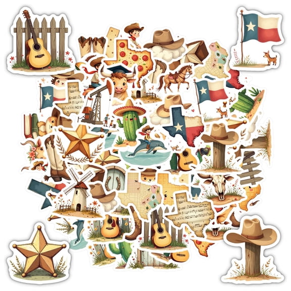 35pcs-50pcs Cute Stickers Cowboy Decals Western Stickers Texas Children Stickers for Laptops Suitcase Notebooks