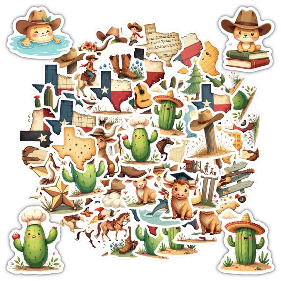 35pcs-50pcs Cute Stickers Cowboy Decals Western Stickers Texas Children Stickers for Laptops Suitcase Notebooks