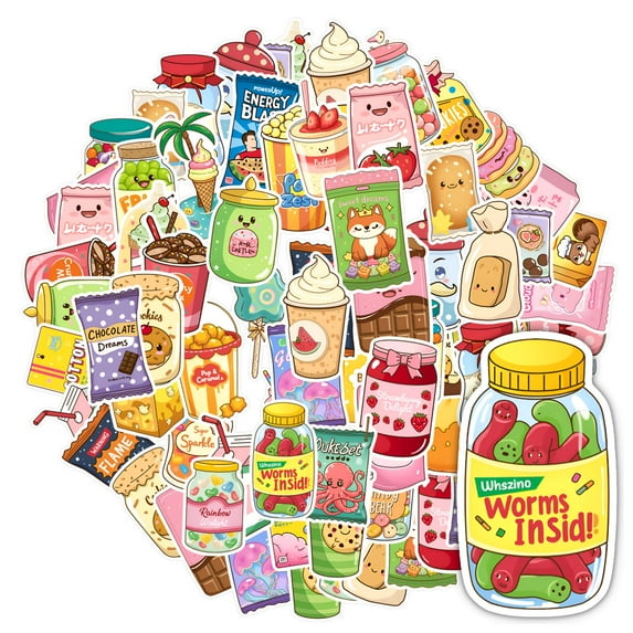35pcs-50pcs Cute Stickers Food Carton Stickers Snack Stickers for Laptops Notebooks Suitcases