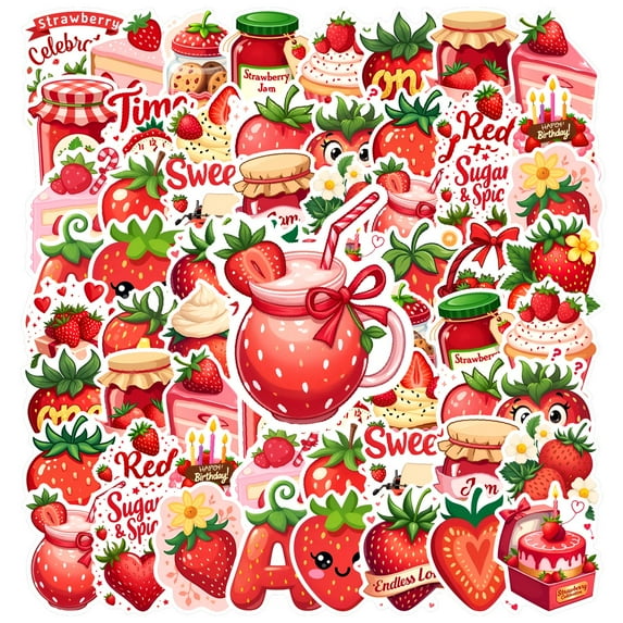 35pcs-50pcs Cute Stickers Kids Stickers Strawberry Stickers Jam Stickers DIY Stickers for Suitcase Fridge