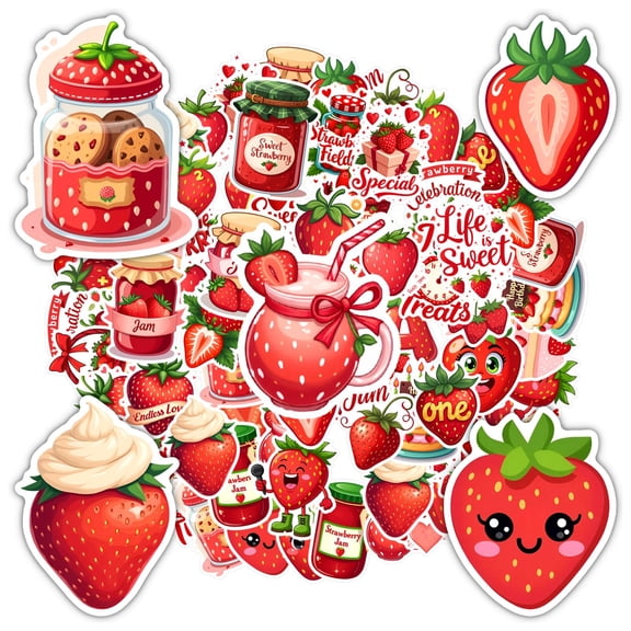 35pcs-50pcs Cute Stickers Kids Stickers Strawberry Stickers Jam Stickers DIY Stickers for Suitcase Fridge